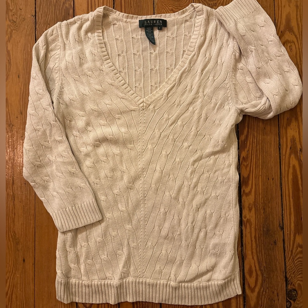 Ralph Lauren Women's V-Neck Sweater in Cream